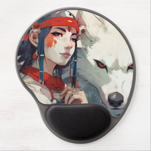 white wolf and woman gel mouse pad