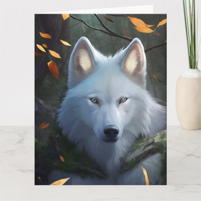 WHITE WOLF ART BIRTHDAY GREETING CARD (Front)