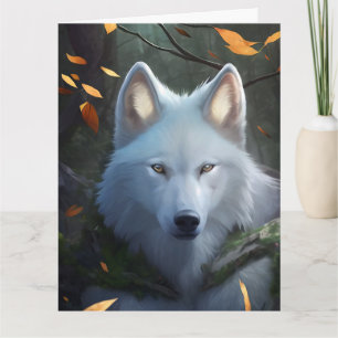 WHITE WOLF ART BIRTHDAY GREETING CARD