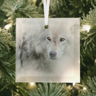 White Wolf Beautiful Christmas Holiday Glass Ornament