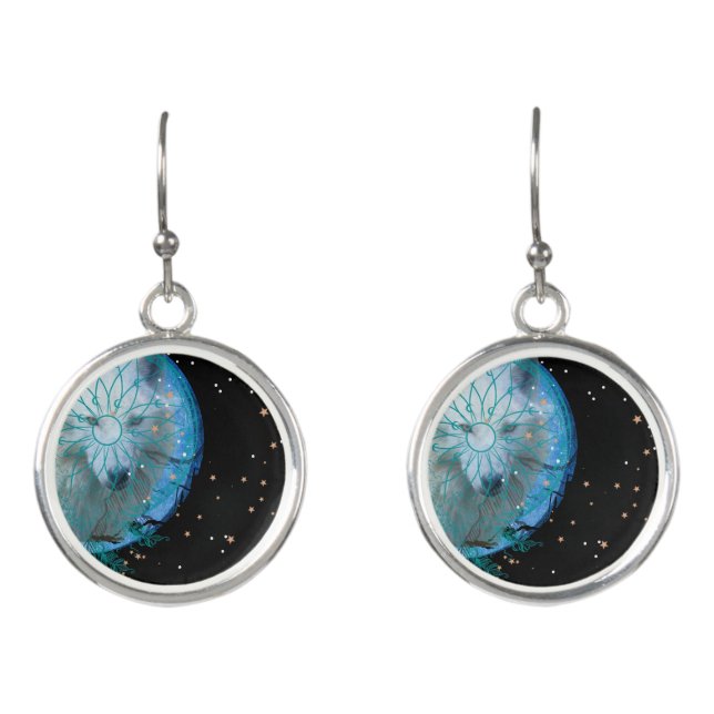 White Wolf Blue Moon Earrings (Front)