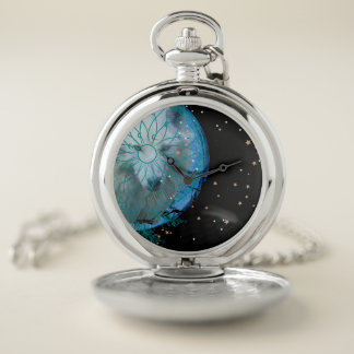 White Wolf Blue Moon Pocket Watch