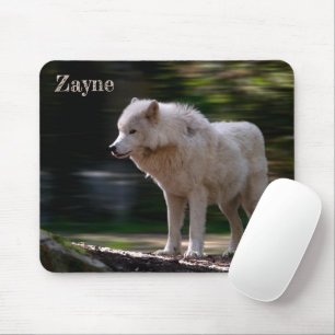 White Wolf Custom Name Wildlife Lover Mouse Pad