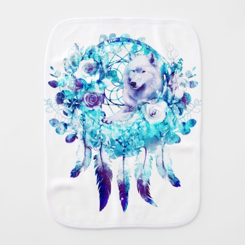 White Wolf Dreamcatcher Purple Blue Floral Baby Burp Cloth