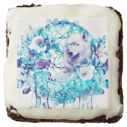 White Wolf Dreamcatcher Purple Blue Floral Brownie