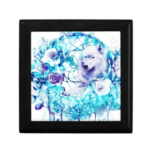 White Wolf Dreamcatcher Purple Blue Floral Gift Box