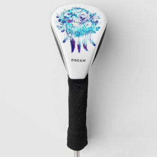 White Wolf Dreamcatcher Purple Blue Floral Golf Head Cover