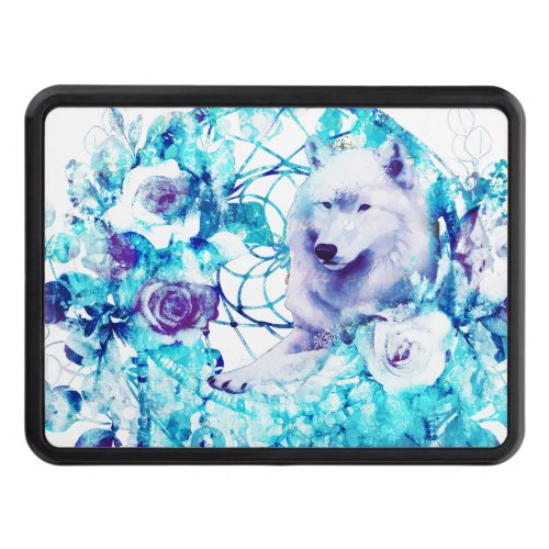 White Wolf Dreamcatcher Purple Blue Floral Hitch Cover