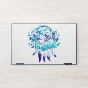 White Wolf Dreamcatcher Purple Blue Floral HP Laptop Skin