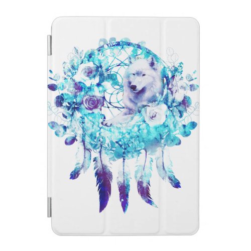 White Wolf Dreamcatcher Purple Blue Floral iPad Mini Cover