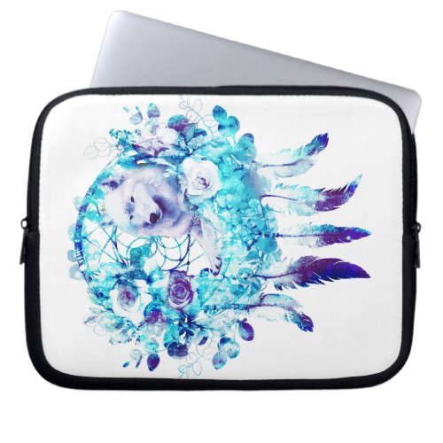 White Wolf Dreamcatcher Purple Blue Floral Laptop Sleeve