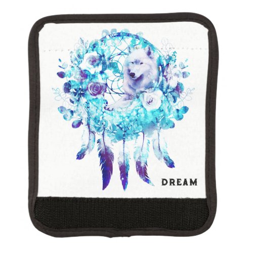 White Wolf Dreamcatcher Purple Blue Floral Luggage Handle Wrap