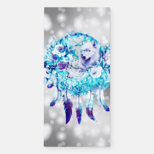 White Wolf Dreamcatcher Purple Blue Floral Magnetic Notepad