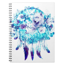 White Wolf Dreamcatcher Purple Blue Floral