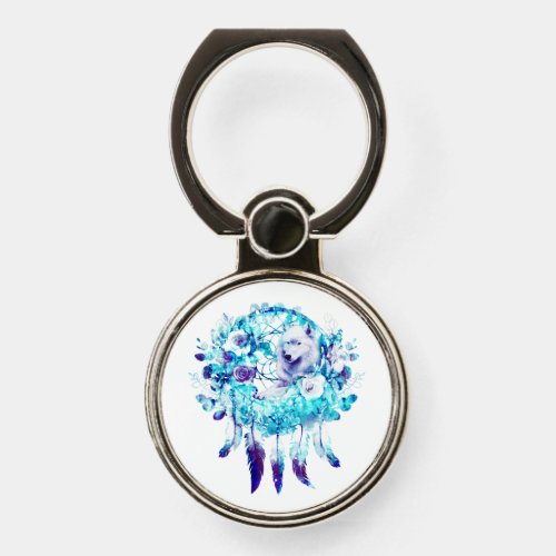 White Wolf Dreamcatcher Purple Blue Floral Phone Ring Stand