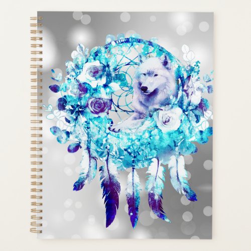 White Wolf Dreamcatcher Purple Blue Floral Planner