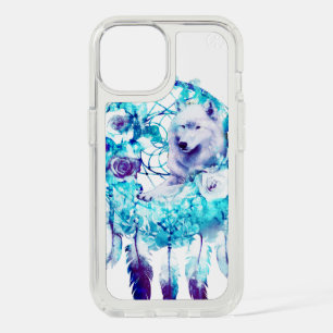 White Wolf Dreamcatcher Purple Blue Floral iPhone 15 Case