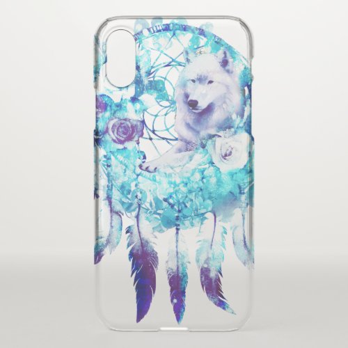 White Wolf Dreamcatcher Purple Blue Floral iPhone X Case