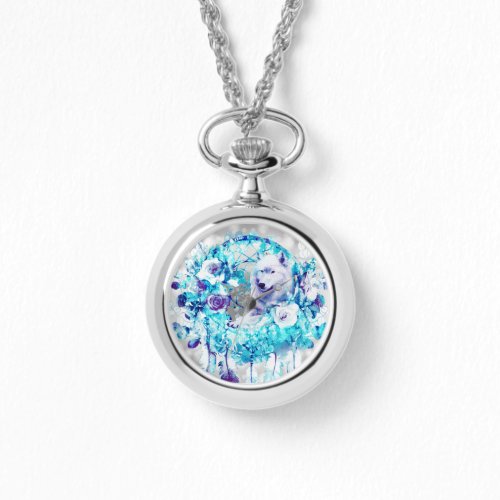 White Wolf Dreamcatcher Purple Blue Floral Watch