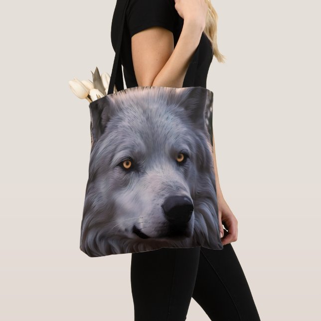 White Wolf Face, Tote Bag (Close Up)