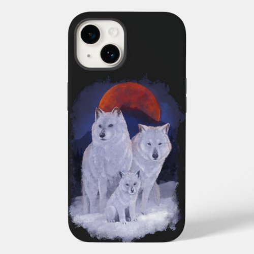 white wolf family with full moon in the background Case_Mate iPhone 14 case