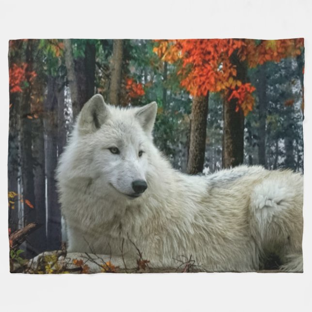WHITE WOLF FLEECE BLANKET (Front (Horizontal))