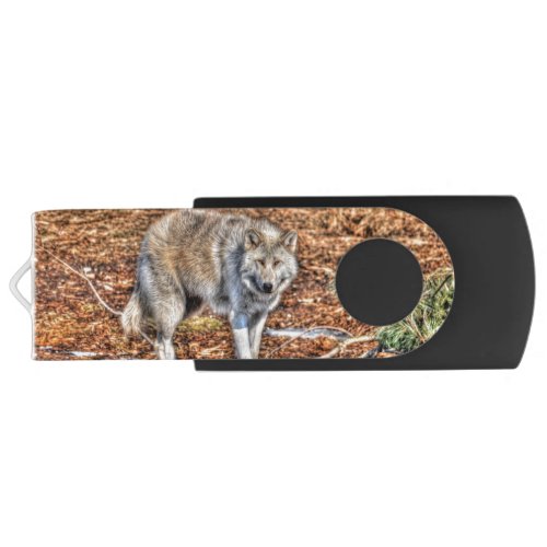 White Wolf  Forest Clearing Wildlife Art Flash Drive