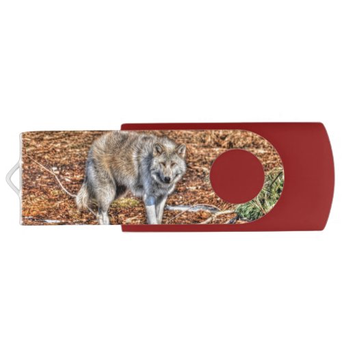 White Wolf  Forest Clearing Wildlife Art USB Flash Drive