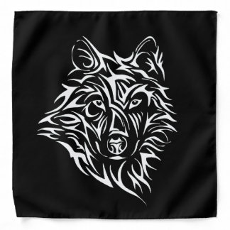 White Wolf Head on Black Bandana