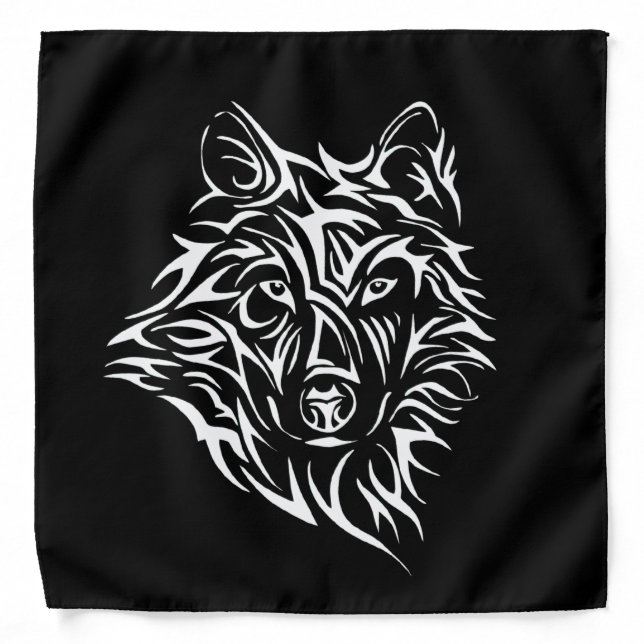 White Wolf Head on Black  Bandana (Front)
