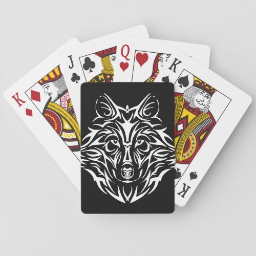 White Wolf Head on Black  Bicycle Playing Cards