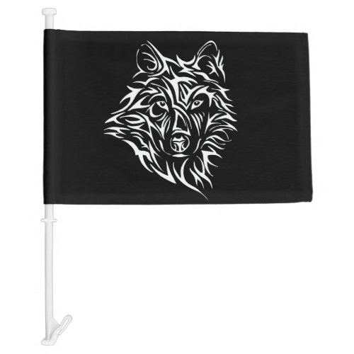 White Wolf Head on Black  Car Flag