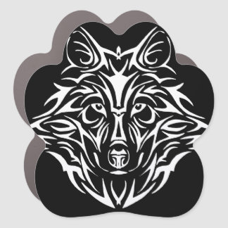 White Wolf Head on Black  Car Magnet