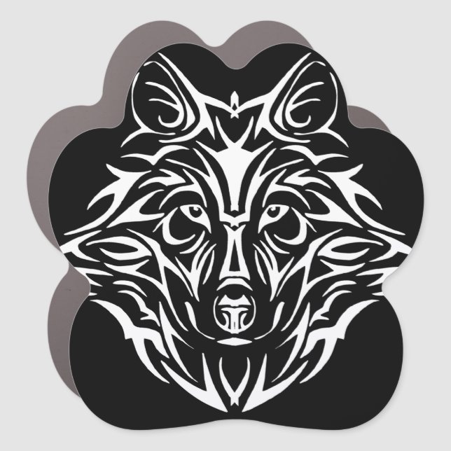 White Wolf Head on Black  Car Magnet (Front)