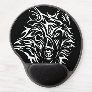 White Wolf Head on Black  Gel Mouse Pad