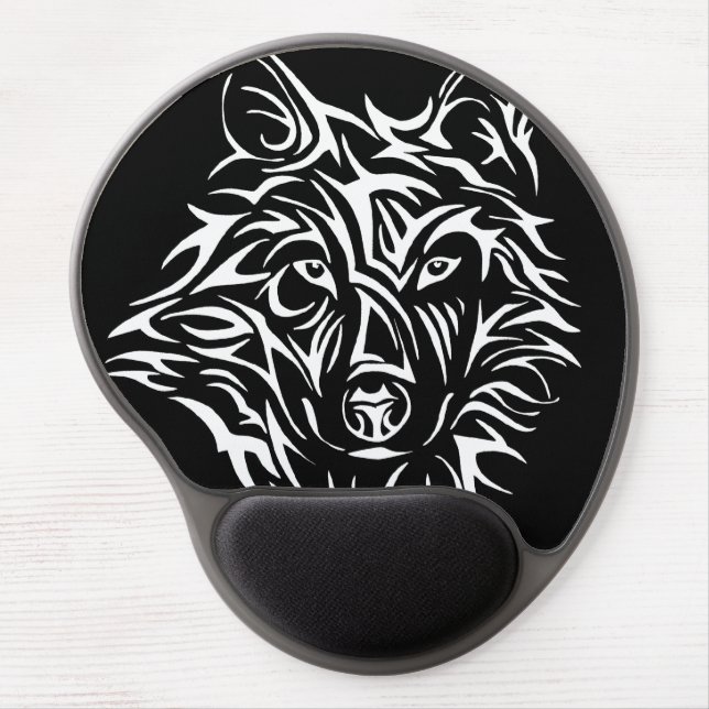 White Wolf Head on Black  Gel Mouse Pad (Front)
