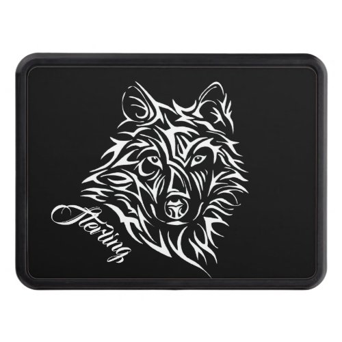 White Wolf Head on Black  Hitch Cover