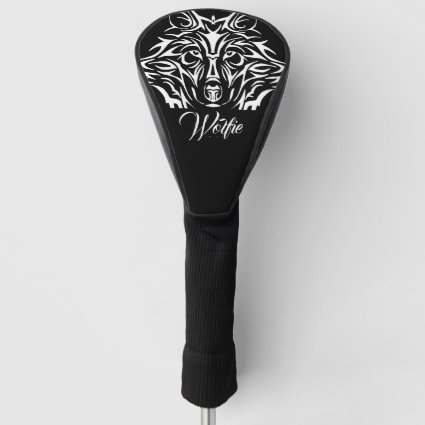 White Wolf Head on Black Monogram or Name