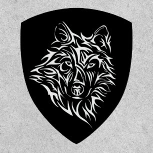 White Wolf Head on Black  Patch