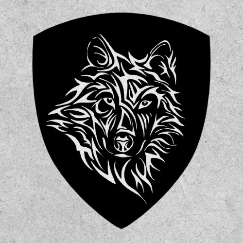 White Wolf Head on Black  Patch
