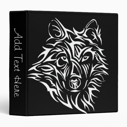 White Wolf Head on Black Personal 3 Ring Binder