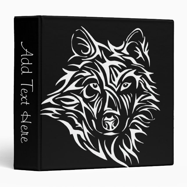 White Wolf Head on Black Personal 3 Ring Binder (Front/Spine)
