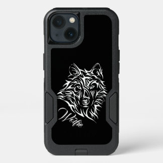 White Wolf Head on Black Personal iPhone 13 Case
