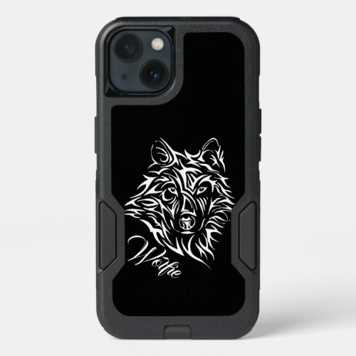 White Wolf Head on Black Personal iPhone 13 Case