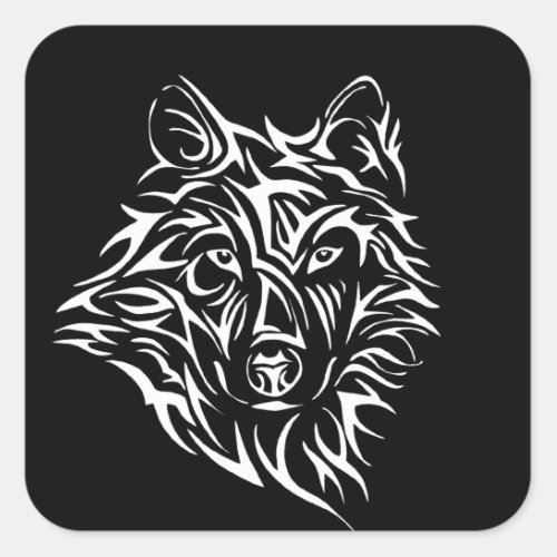 White Wolf Head on Black  Square Sticker