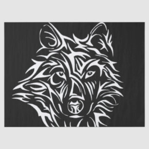 White Wolf Head on Black Tissue Paper
