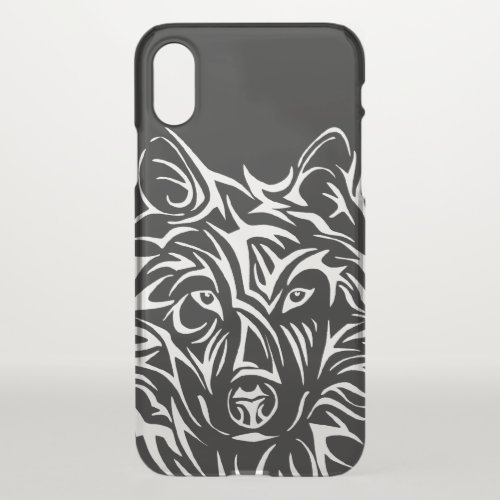 White Wolf Head on Black  iPhone X Case
