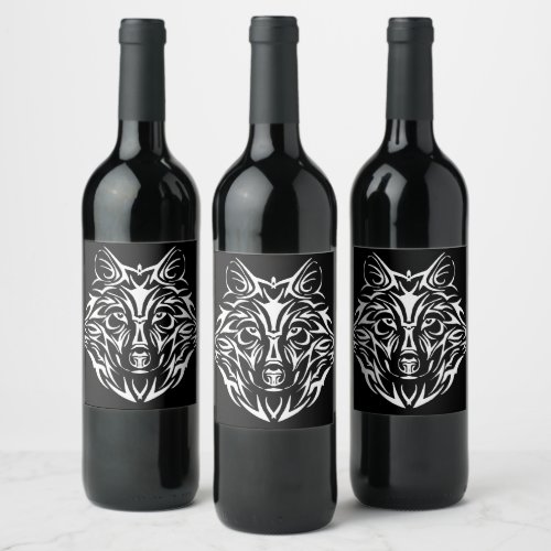 White Wolf Head on Black  Wine Label