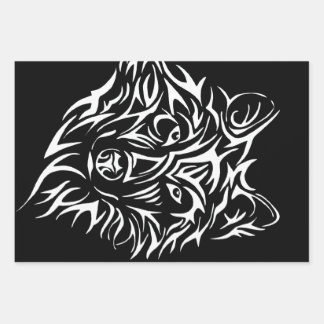 White Wolf Head on Black  Wrapping Paper Sheets