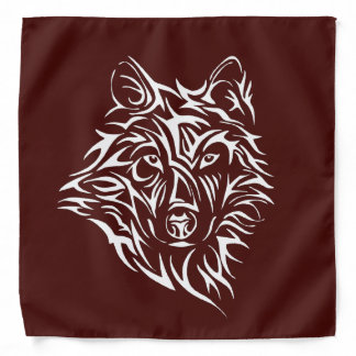 White Wolf Head on Blood Red Bandana